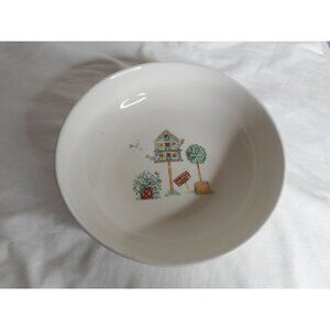 Vintage Thomson Pottery Birdhouse Topiary 9" Round Vegetable Bowl #2